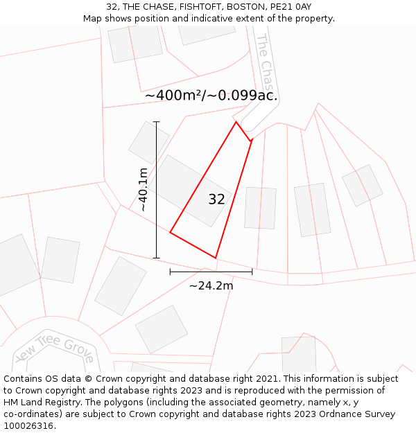 32, THE CHASE, FISHTOFT, BOSTON, PE21 0AY: Plot and title map