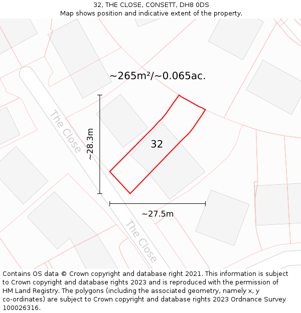 32, THE CLOSE, CONSETT, DH8 0DS: Plot and title map