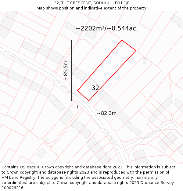 32, THE CRESCENT, SOLIHULL, B91 1JR: Plot and title map