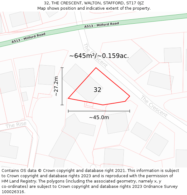 32, THE CRESCENT, WALTON, STAFFORD, ST17 0JZ: Plot and title map
