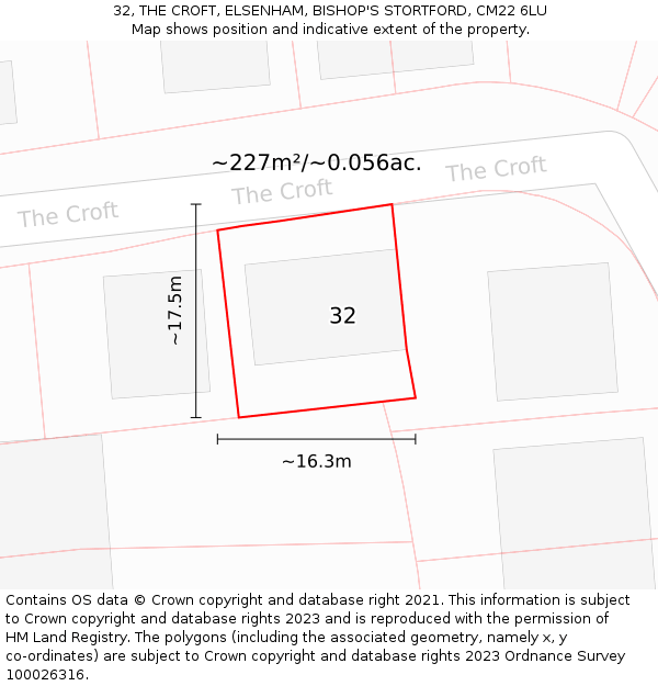 32, THE CROFT, ELSENHAM, BISHOP'S STORTFORD, CM22 6LU: Plot and title map