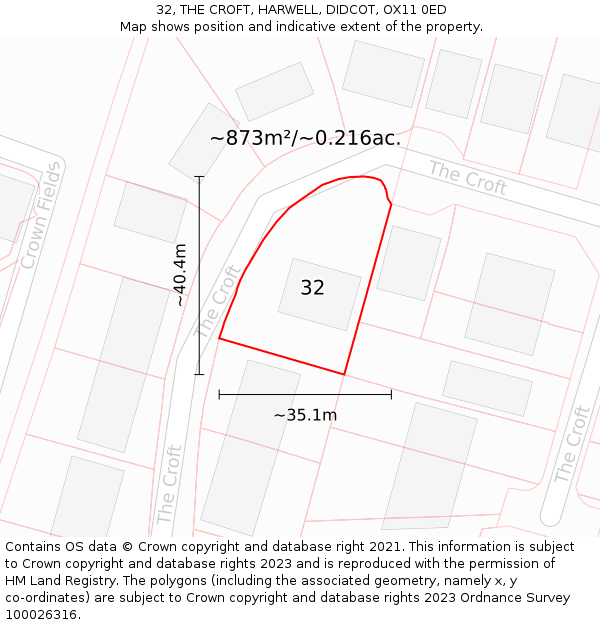 32, THE CROFT, HARWELL, DIDCOT, OX11 0ED: Plot and title map