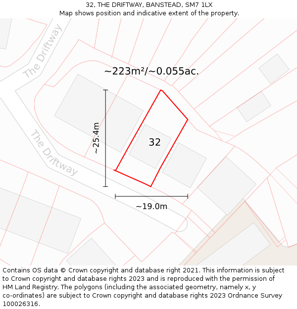 32, THE DRIFTWAY, BANSTEAD, SM7 1LX: Plot and title map