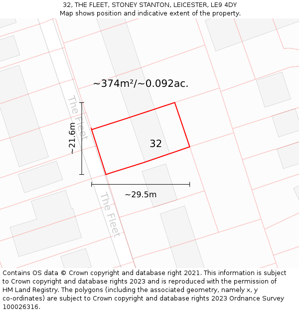 32, THE FLEET, STONEY STANTON, LEICESTER, LE9 4DY: Plot and title map