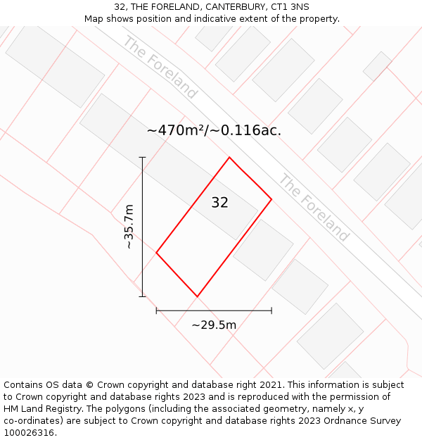 32, THE FORELAND, CANTERBURY, CT1 3NS: Plot and title map