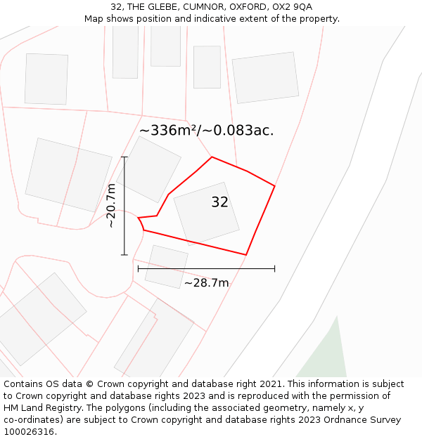 32, THE GLEBE, CUMNOR, OXFORD, OX2 9QA: Plot and title map