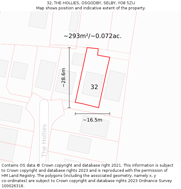 32, THE HOLLIES, OSGODBY, SELBY, YO8 5ZU: Plot and title map