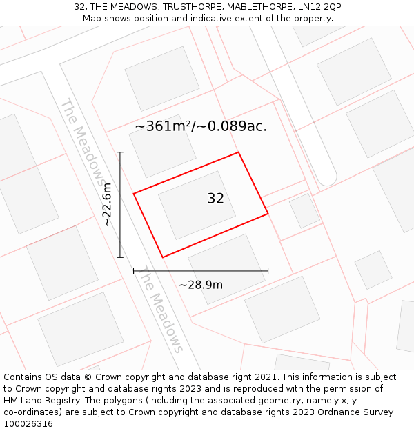 32, THE MEADOWS, TRUSTHORPE, MABLETHORPE, LN12 2QP: Plot and title map