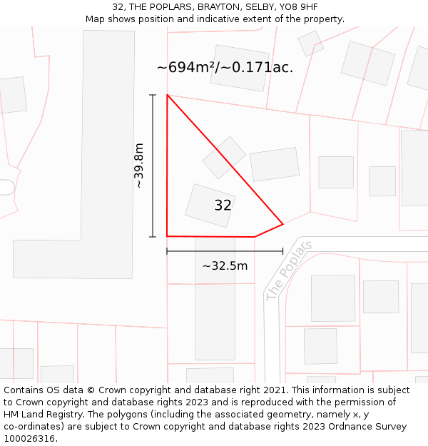 32, THE POPLARS, BRAYTON, SELBY, YO8 9HF: Plot and title map