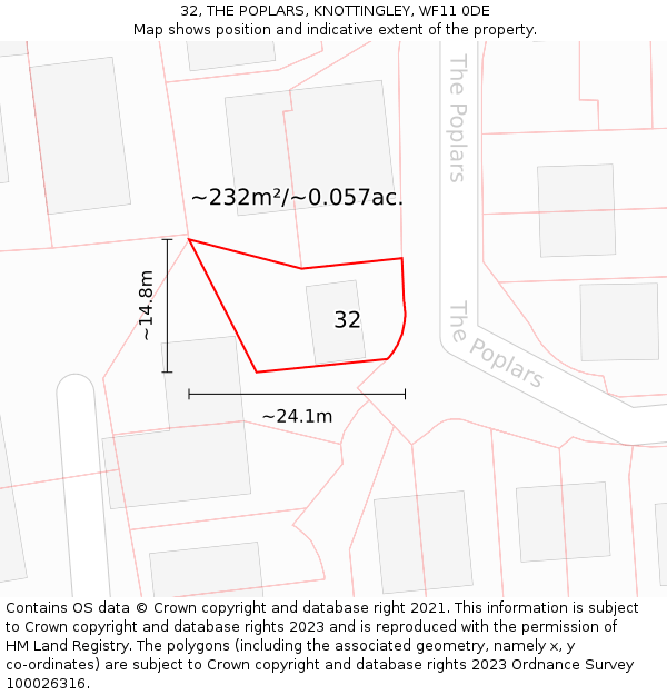 32, THE POPLARS, KNOTTINGLEY, WF11 0DE: Plot and title map