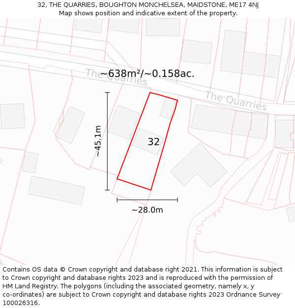 32, THE QUARRIES, BOUGHTON MONCHELSEA, MAIDSTONE, ME17 4NJ: Plot and title map