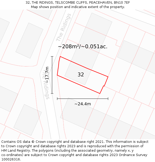 32, THE RIDINGS, TELSCOMBE CLIFFS, PEACEHAVEN, BN10 7EF: Plot and title map