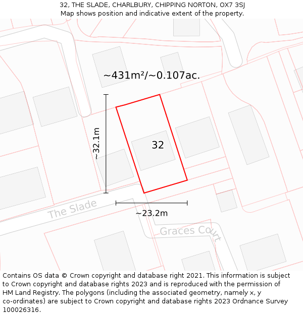 32, THE SLADE, CHARLBURY, CHIPPING NORTON, OX7 3SJ: Plot and title map