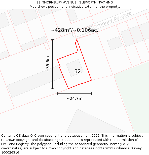 32, THORNBURY AVENUE, ISLEWORTH, TW7 4NQ: Plot and title map