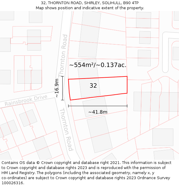 32, THORNTON ROAD, SHIRLEY, SOLIHULL, B90 4TP: Plot and title map