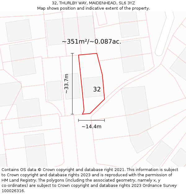 32, THURLBY WAY, MAIDENHEAD, SL6 3YZ: Plot and title map