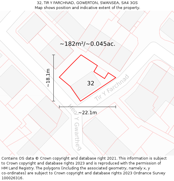 32, TIR Y FARCHNAD, GOWERTON, SWANSEA, SA4 3GS: Plot and title map