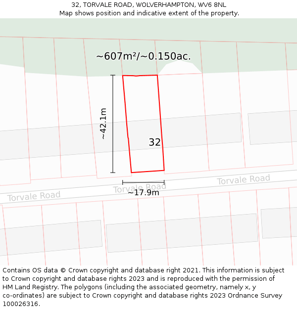 32, TORVALE ROAD, WOLVERHAMPTON, WV6 8NL: Plot and title map