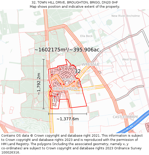 32, TOWN HILL DRIVE, BROUGHTON, BRIGG, DN20 0HF: Plot and title map