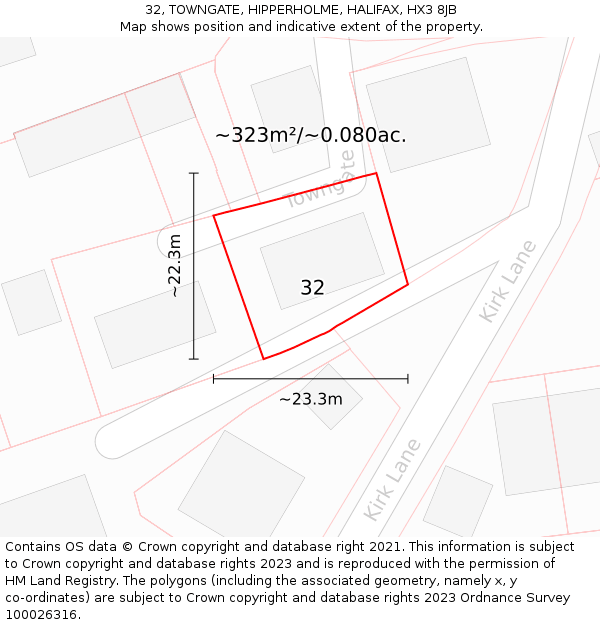 32, TOWNGATE, HIPPERHOLME, HALIFAX, HX3 8JB: Plot and title map