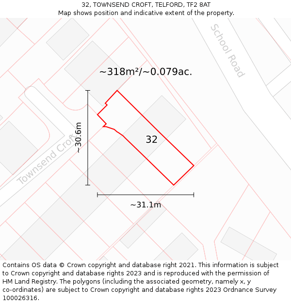 32, TOWNSEND CROFT, TELFORD, TF2 8AT: Plot and title map