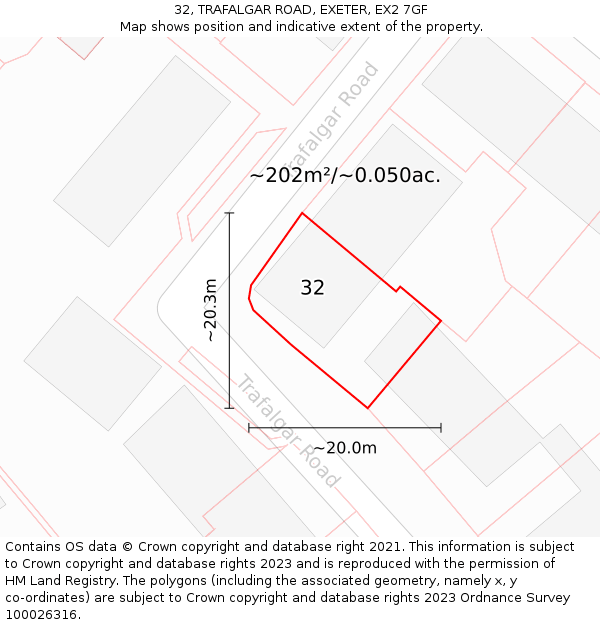 32, TRAFALGAR ROAD, EXETER, EX2 7GF: Plot and title map