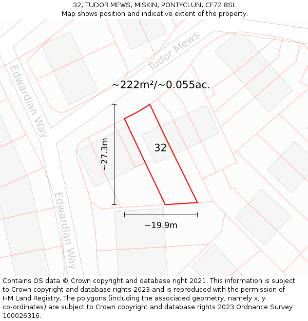 32, TUDOR MEWS, MISKIN, PONTYCLUN, CF72 8SL: Plot and title map