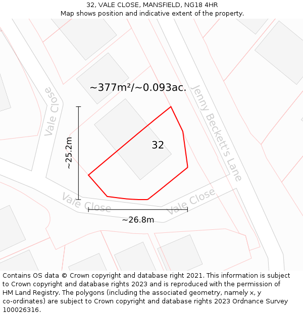 32, VALE CLOSE, MANSFIELD, NG18 4HR: Plot and title map