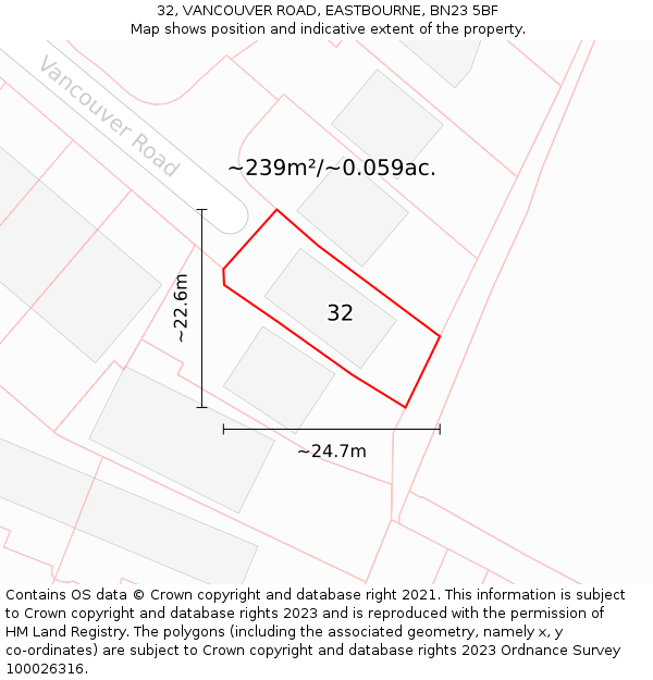 32, VANCOUVER ROAD, EASTBOURNE, BN23 5BF: Plot and title map