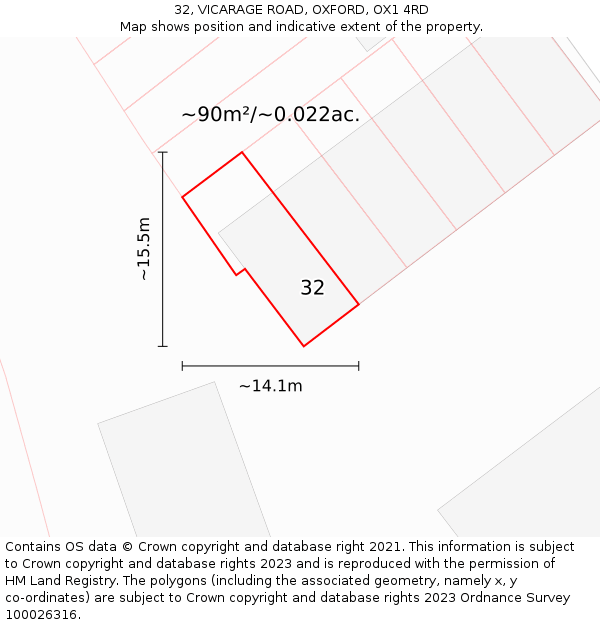 32, VICARAGE ROAD, OXFORD, OX1 4RD: Plot and title map