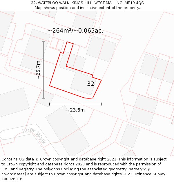 32, WATERLOO WALK, KINGS HILL, WEST MALLING, ME19 4QS: Plot and title map