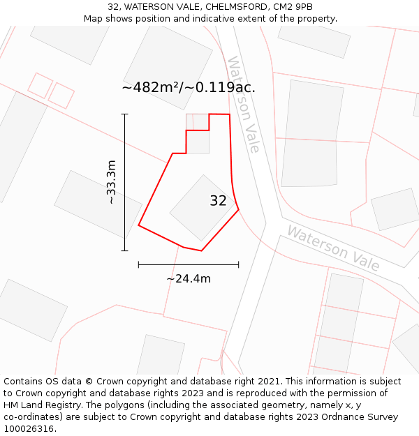 32, WATERSON VALE, CHELMSFORD, CM2 9PB: Plot and title map