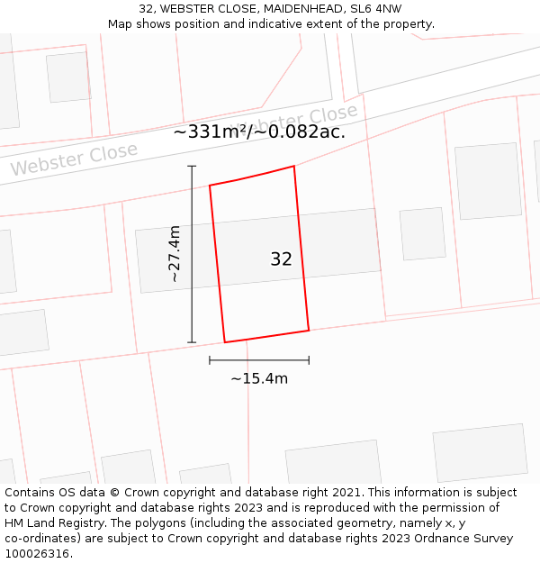 32, WEBSTER CLOSE, MAIDENHEAD, SL6 4NW: Plot and title map