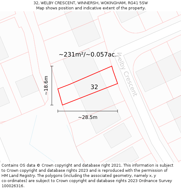 32, WELBY CRESCENT, WINNERSH, WOKINGHAM, RG41 5SW: Plot and title map