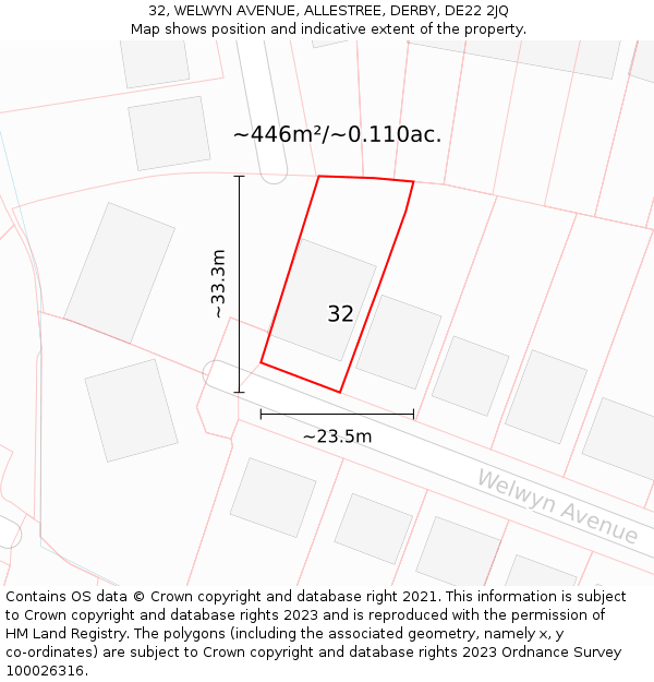 32, WELWYN AVENUE, ALLESTREE, DERBY, DE22 2JQ: Plot and title map