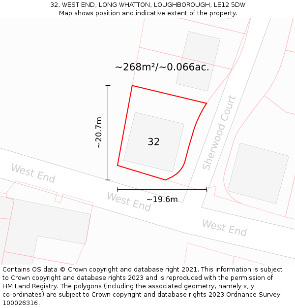 32, WEST END, LONG WHATTON, LOUGHBOROUGH, LE12 5DW: Plot and title map