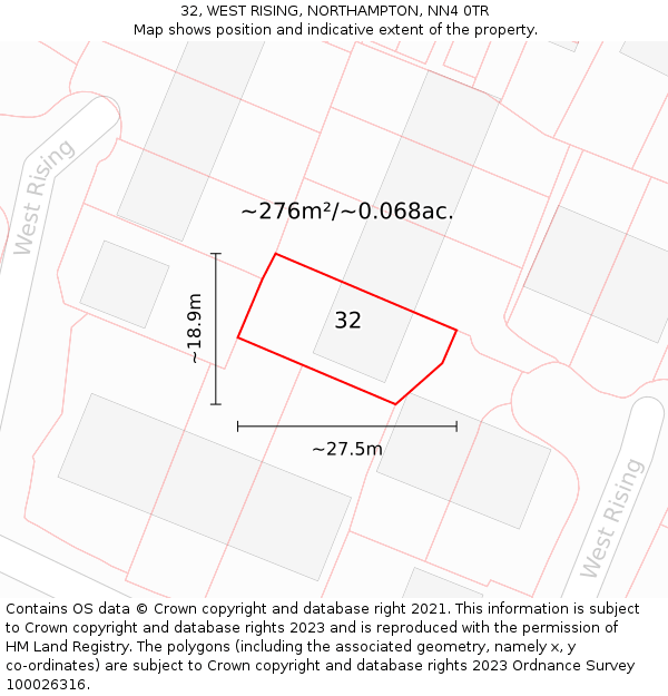 32, WEST RISING, NORTHAMPTON, NN4 0TR: Plot and title map