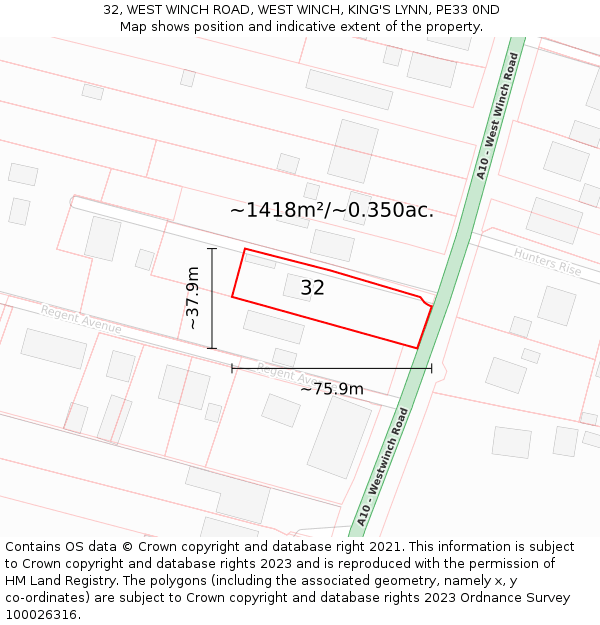 32, WEST WINCH ROAD, WEST WINCH, KING'S LYNN, PE33 0ND: Plot and title map