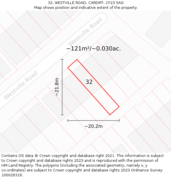 32, WESTVILLE ROAD, CARDIFF, CF23 5AG: Plot and title map