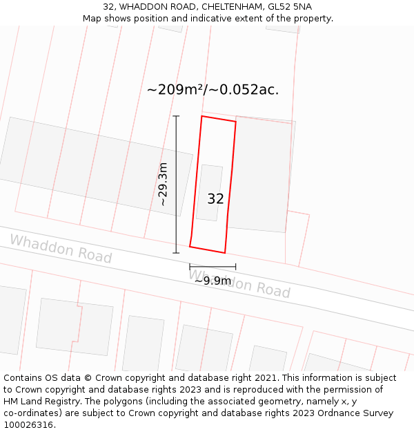 32, WHADDON ROAD, CHELTENHAM, GL52 5NA: Plot and title map
