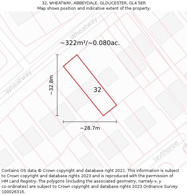 32, WHEATWAY, ABBEYDALE, GLOUCESTER, GL4 5ER: Plot and title map