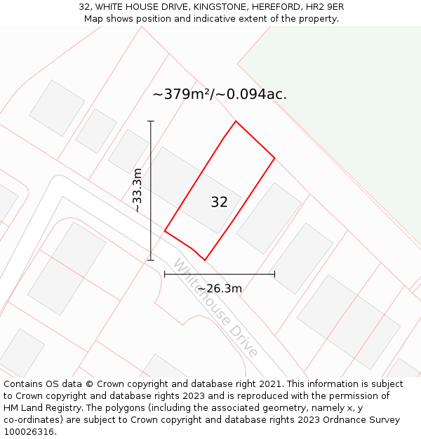 32, WHITE HOUSE DRIVE, KINGSTONE, HEREFORD, HR2 9ER: Plot and title map