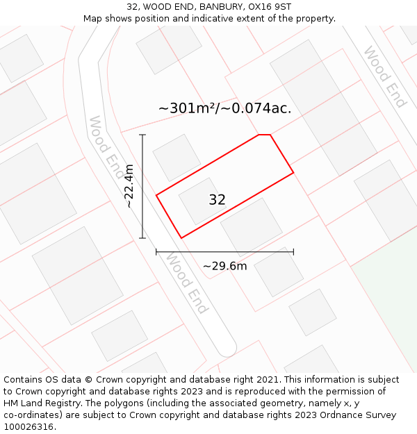 32, WOOD END, BANBURY, OX16 9ST: Plot and title map