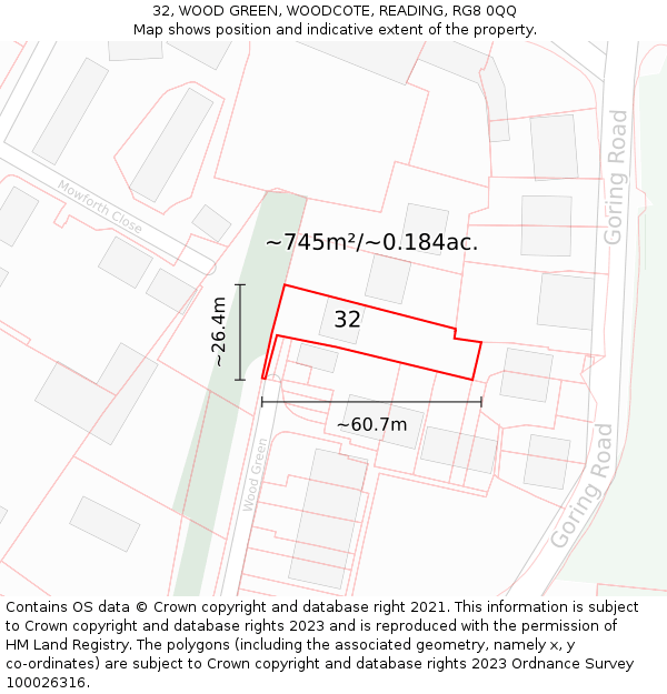 32, WOOD GREEN, WOODCOTE, READING, RG8 0QQ: Plot and title map