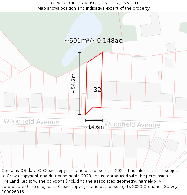 32, WOODFIELD AVENUE, LINCOLN, LN6 0LH: Plot and title map