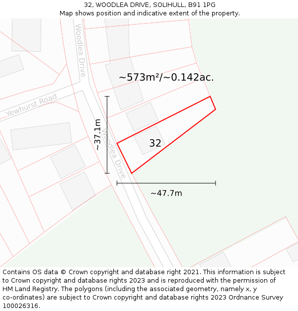 32, WOODLEA DRIVE, SOLIHULL, B91 1PG: Plot and title map