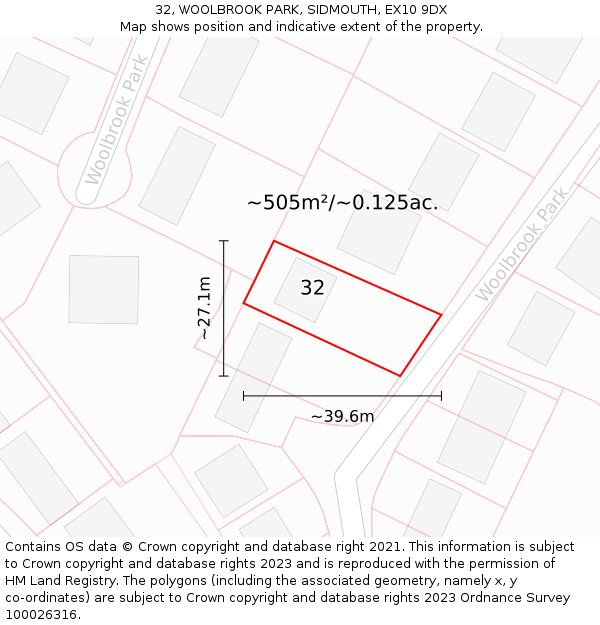 32, WOOLBROOK PARK, SIDMOUTH, EX10 9DX: Plot and title map