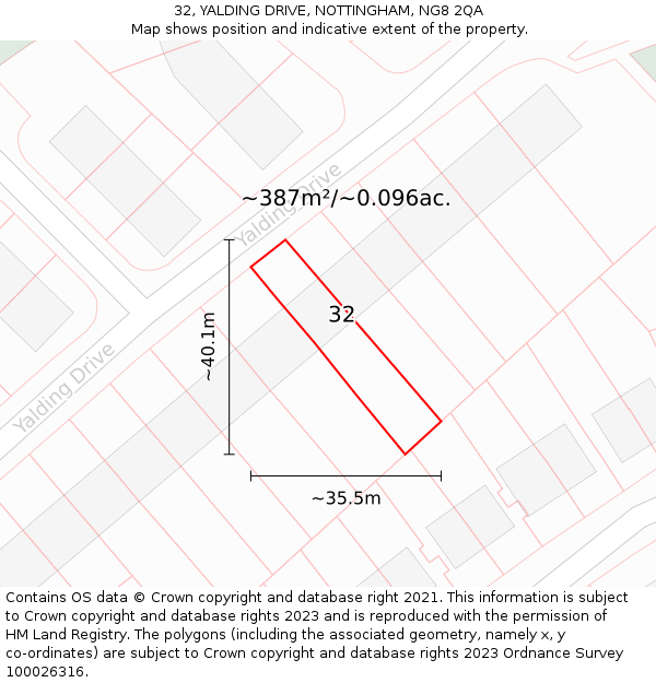 32, YALDING DRIVE, NOTTINGHAM, NG8 2QA: Plot and title map