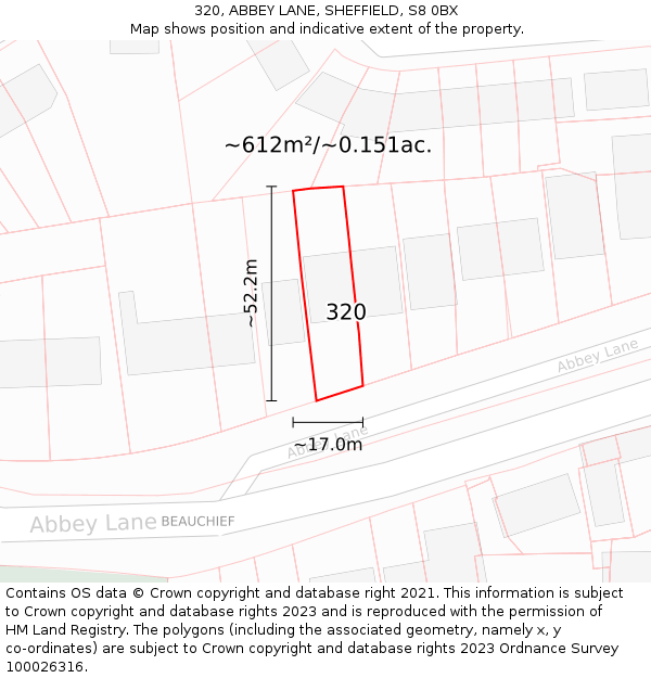 320, ABBEY LANE, SHEFFIELD, S8 0BX: Plot and title map