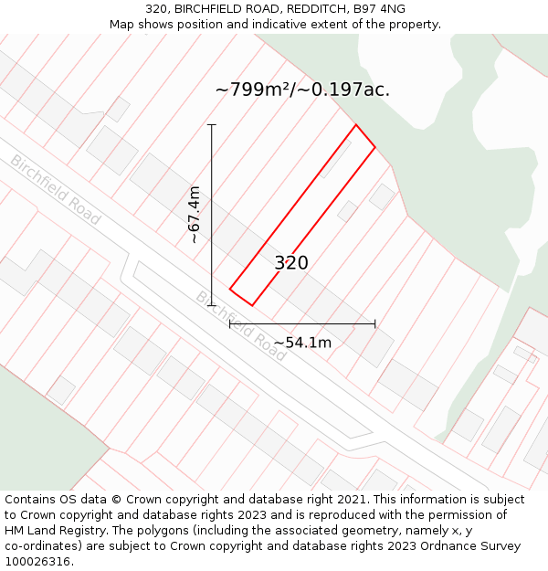 320, BIRCHFIELD ROAD, REDDITCH, B97 4NG: Plot and title map